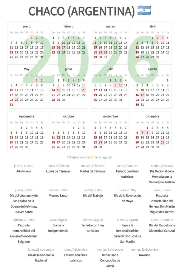 Calendario Laboral 2026, Chaco (Argentina)