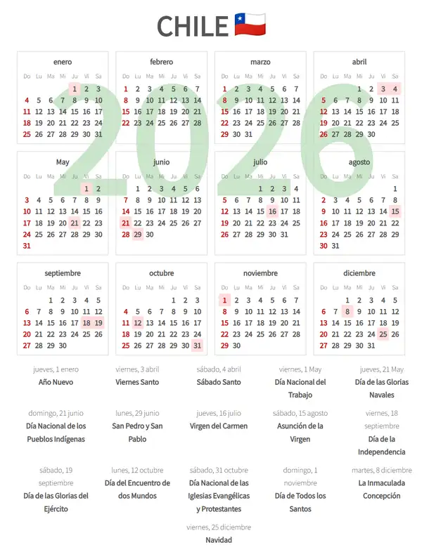 Calendario Laboral 2026 de Chile