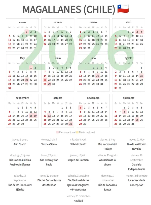 Calendario Laboral 2026, Magallanes (Chile)