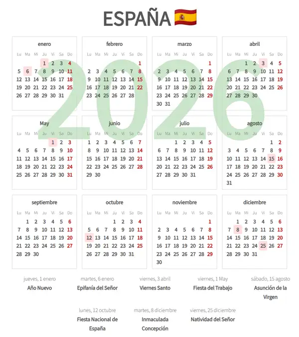 Calendario Laboral 2026 de España