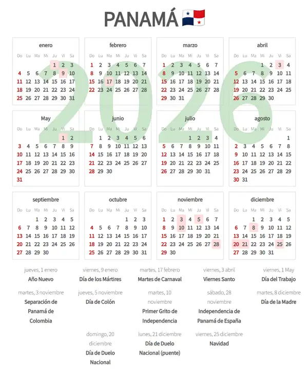 Calendario Laboral 2026 de Panamá