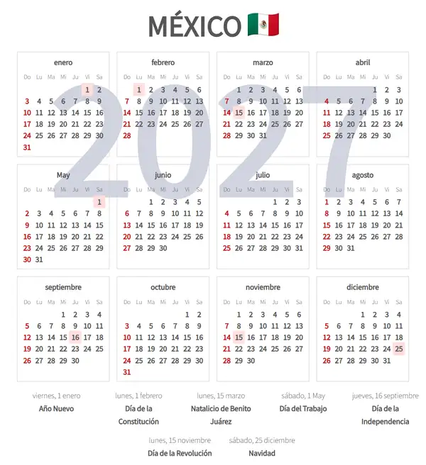 Calendario Laboral 2027 de México