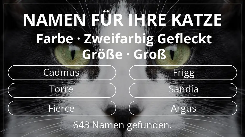 Namen für Katzen basierend auf farbe zweifarbig gefleckt und größe groß