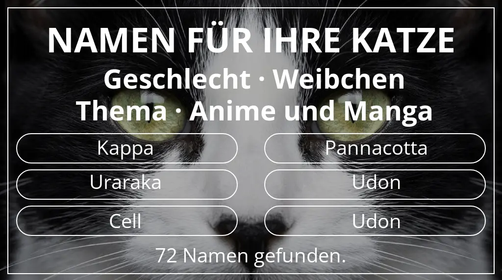 Katzennamen basierend auf geschlecht weibchen und thema anime und manga