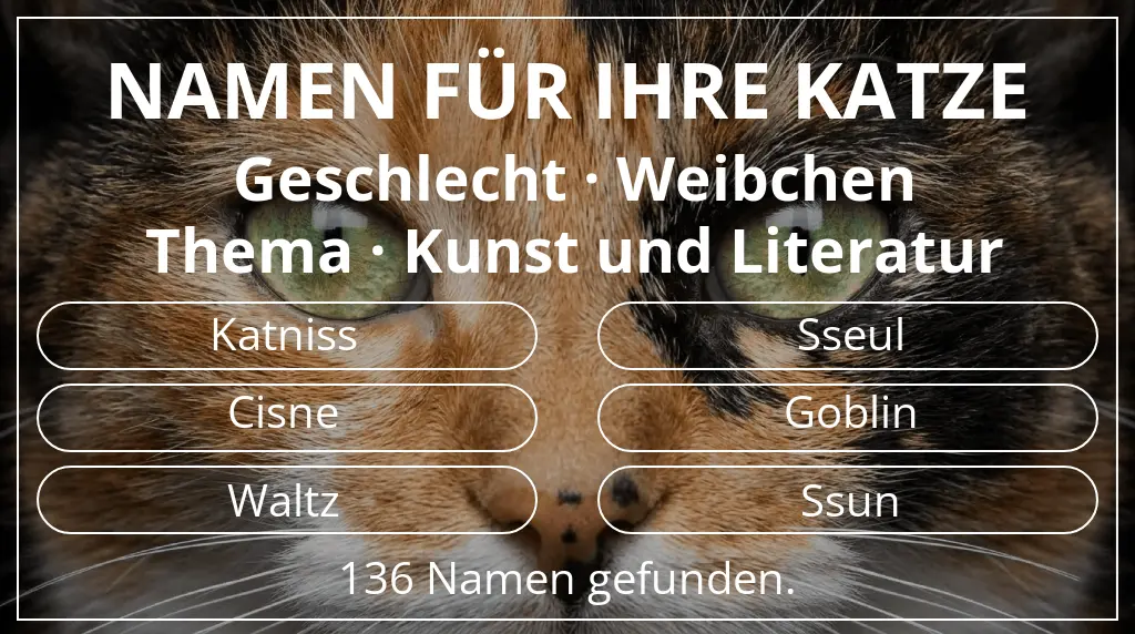 Katzennamen basierend auf geschlecht weibchen und thema kunst und literatur