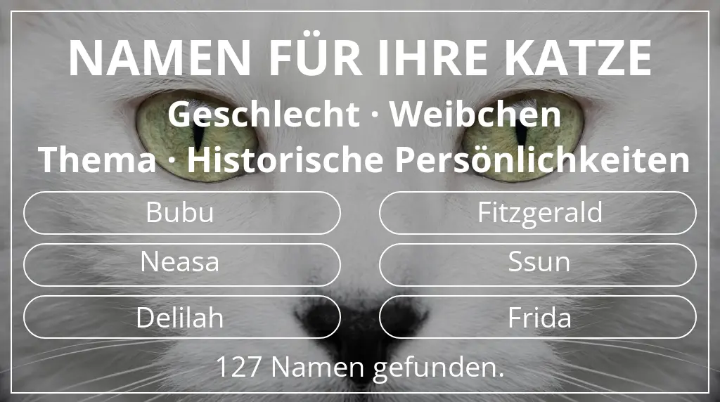 Katzennamen basierend auf geschlecht weibchen und thema historische persönlichkeiten