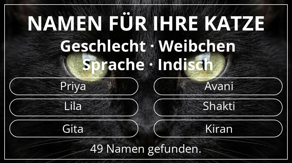 Katzennamen basierend auf geschlecht weibchen und sprache indisch
