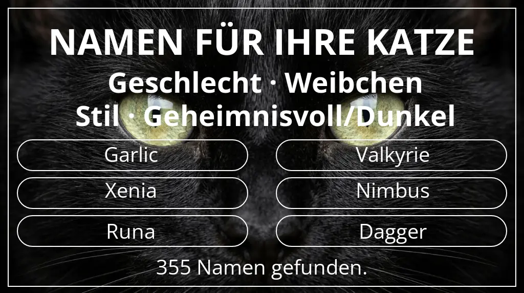 Katzennamen basierend auf geschlecht weibchen und stil geheimnisvoll/dunkel