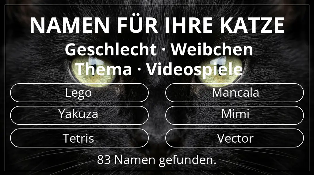 Namen für Katzen passend zu geschlecht weibchen und thema videospiele