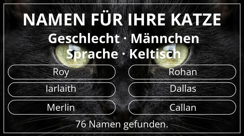 Katzennamen basierend auf geschlecht männchen und sprache keltisch