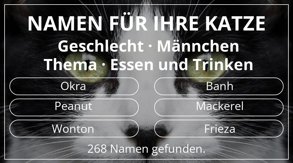 Katzennamen basierend auf geschlecht männchen und thema essen und trinken