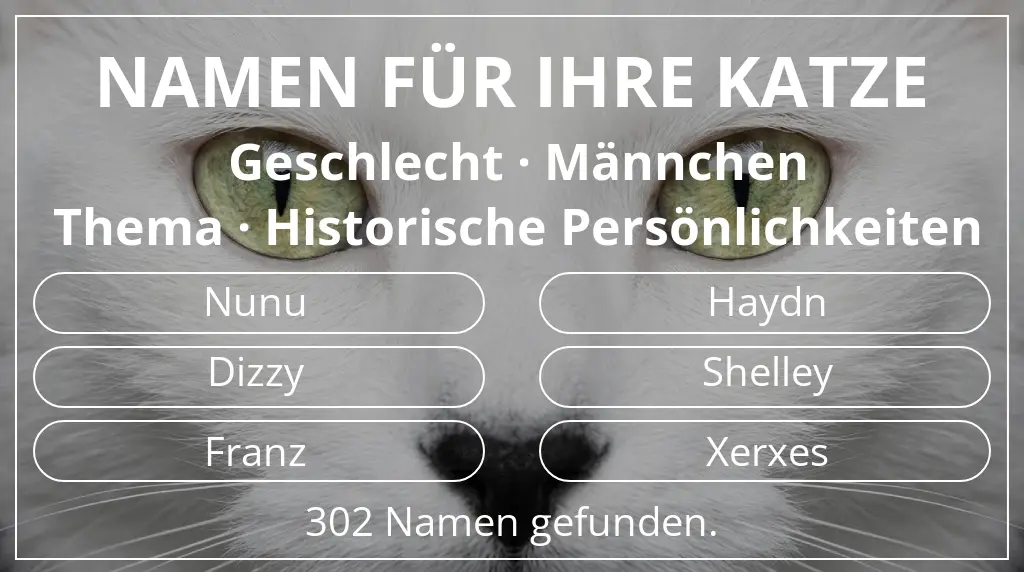 Katzennamen basierend auf geschlecht männchen und thema historische persönlichkeiten