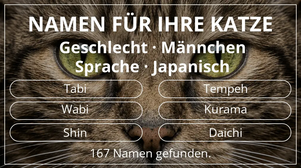 Katzennamen basierend auf geschlecht männchen und sprache japanisch