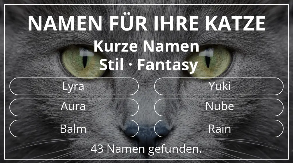 Katzennamen passend zu namenslänge kurz (2–4) und stil fantasy