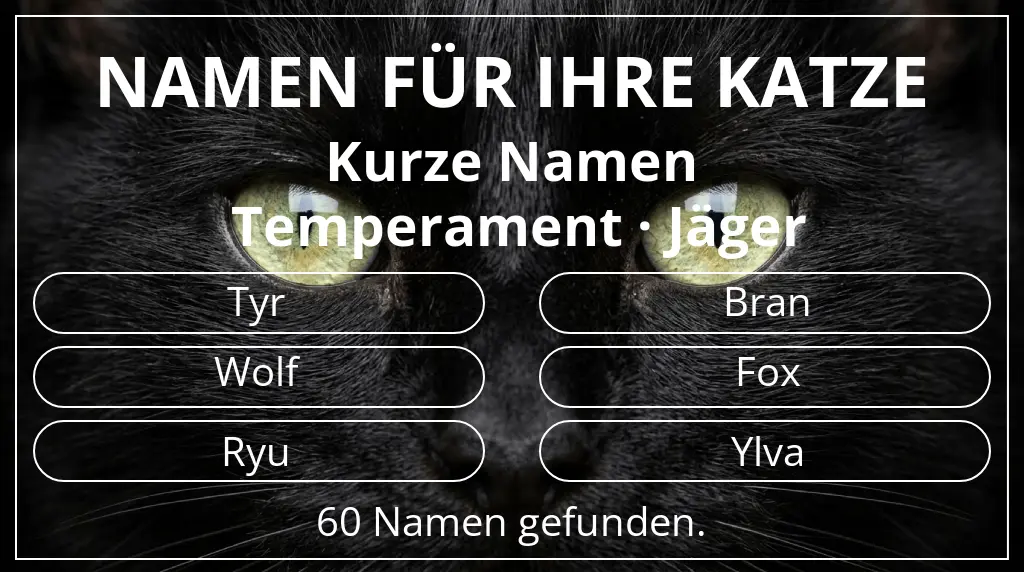 Namen für Katzen passend zu namenslänge kurz (2–4) und temperament jäger