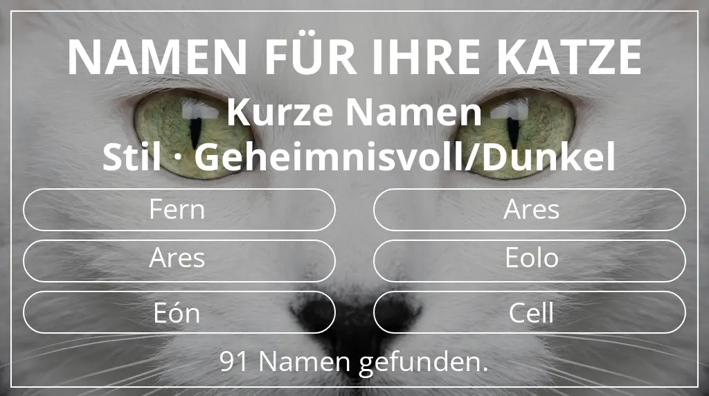 Katzennamen basierend auf namenslänge kurz (2–4) und stil geheimnisvoll/dunkel