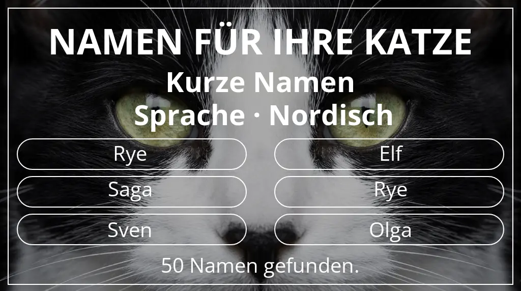 Katzennamen basierend auf namenslänge kurz (2–4) und sprache nordisch