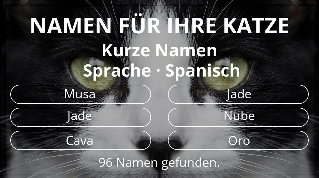 Katzennamen inspiriert von namenslänge kurz (2–4) und sprache spanisch