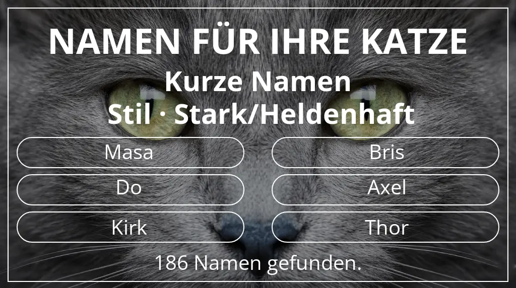 Katzennamen basierend auf namenslänge kurz (2–4) und stil stark/heldenhaft