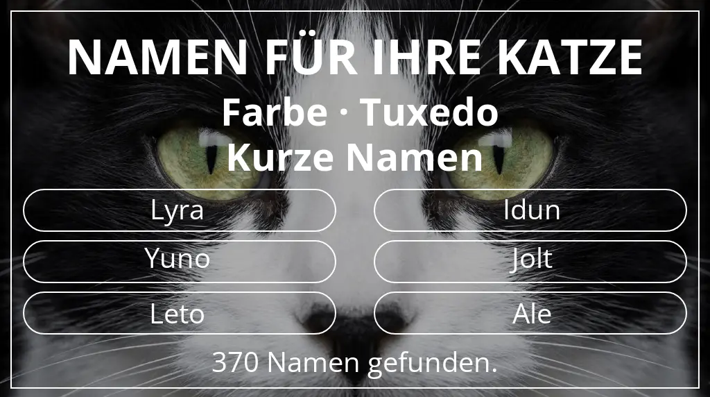 Katzennamen inspiriert von farbe tuxedo und namenslänge kurz (2–4)