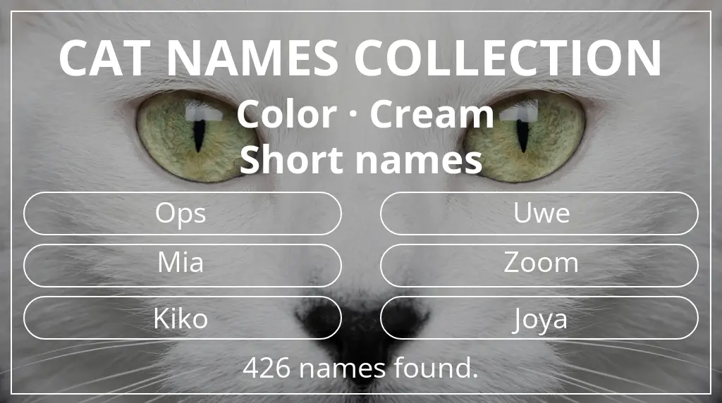 Feline names based on cream color and short (2–4) name length