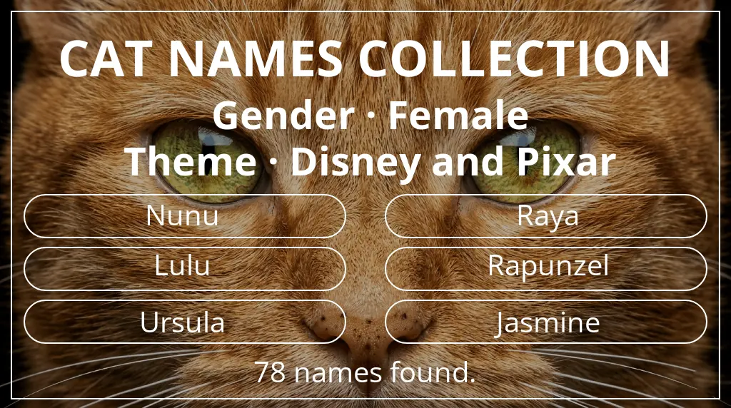 Feline names inspired by female gender and disney and pixar theme