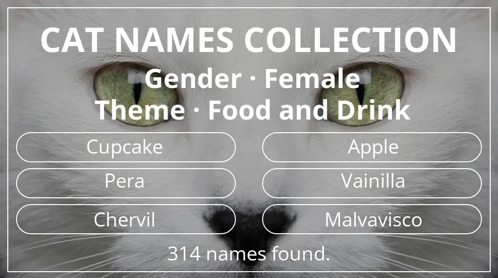 Feline names related to female gender and food and drink theme