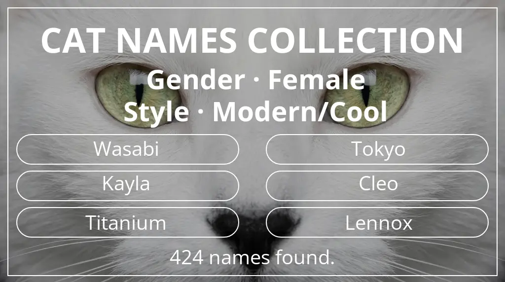Feline names based on female gender and modern/cool style