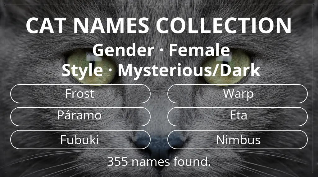 Feline names inspired by female gender and mysterious/dark style
