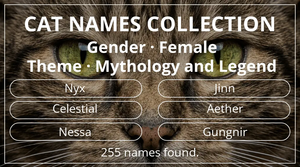 Names for cats based on female gender and mythology and legend theme