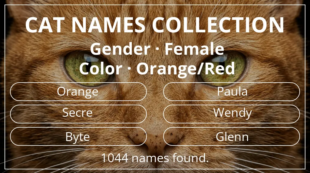 Cat names related to female gender and orange/red color