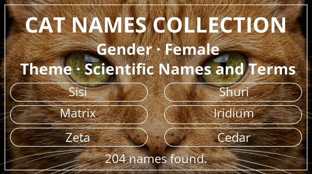 Names for cats based on female gender and scientific names and terms theme