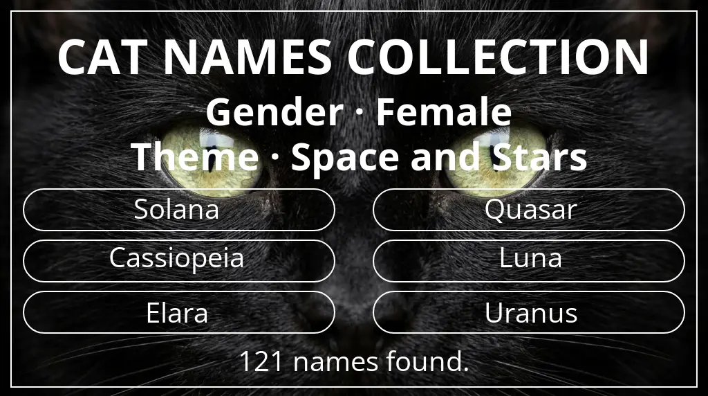 Cat names based on female gender and space and stars theme