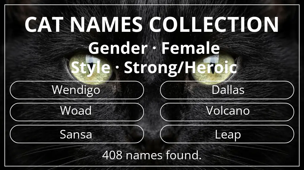 Cat names related to female gender and strong/heroic style