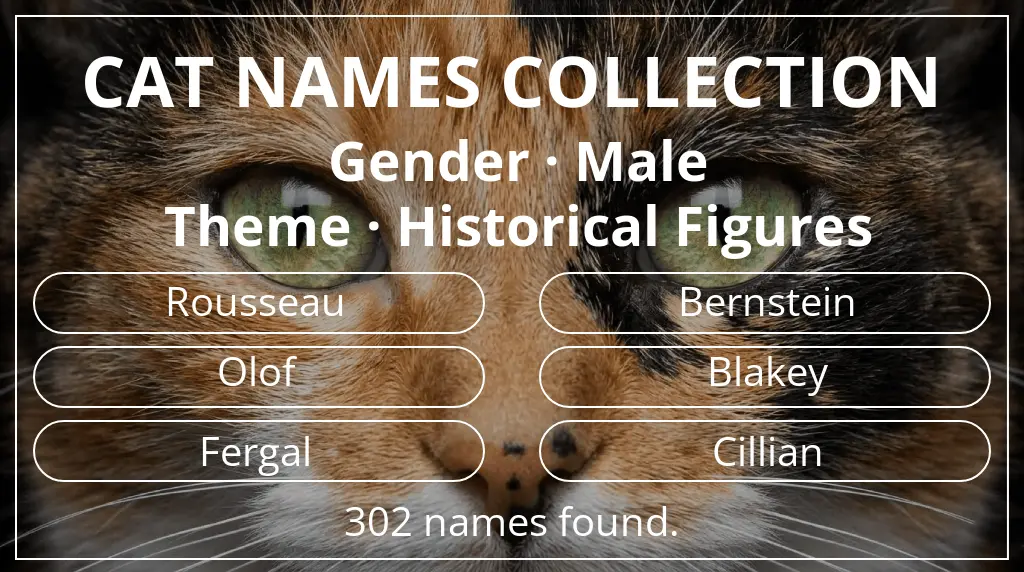 Feline names related to male gender and historical figures theme