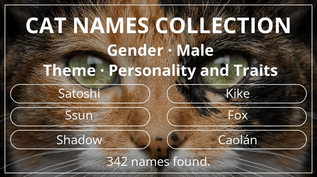 Names for cats related to male gender and personality and traits theme