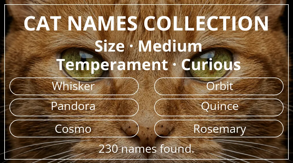 Cat names based on medium size and curious temperament