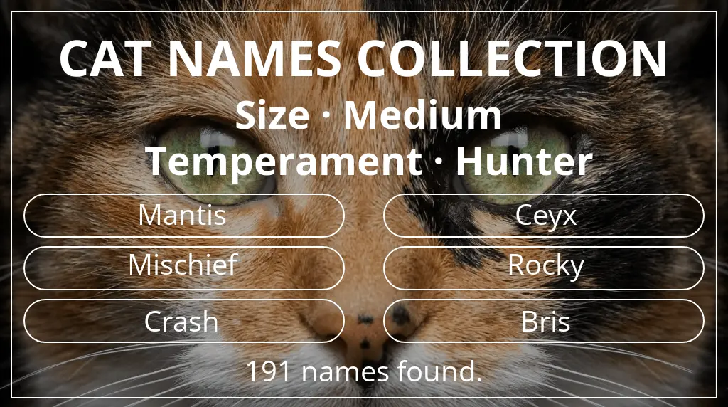 Names for cats inspired by medium size and hunter temperament