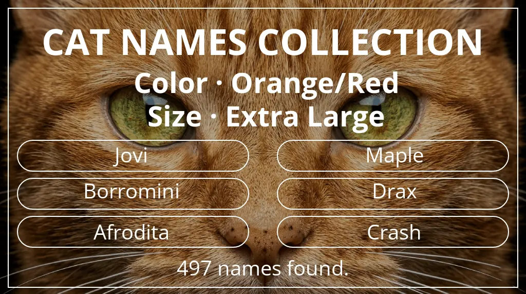 Cat names based on orange/red color and extra large size