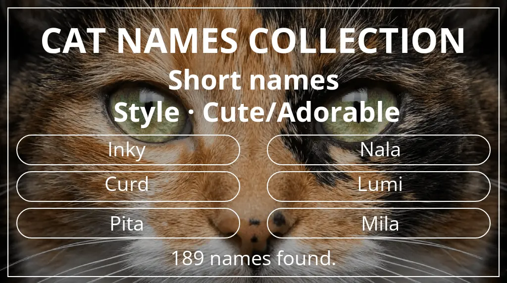 Feline names based on short (2–4) name length and cute/adorable style