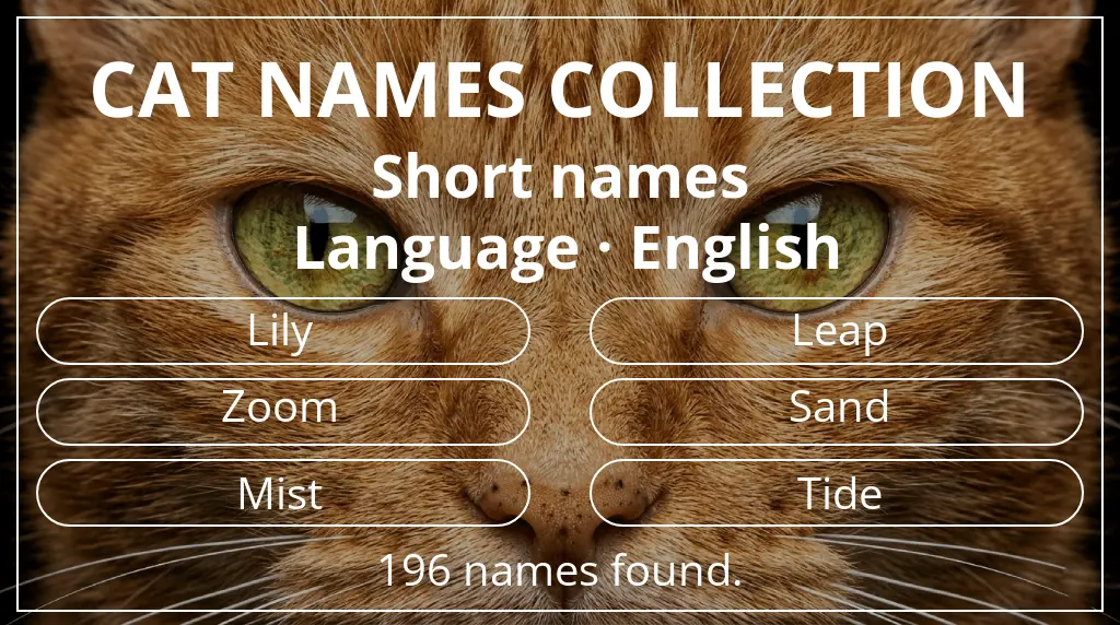 Cat names related to short (2–4) name length and english language