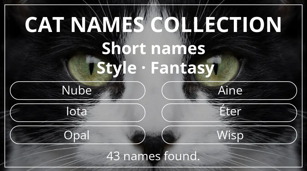 Feline names related to short (2–4) name length and fantasy style