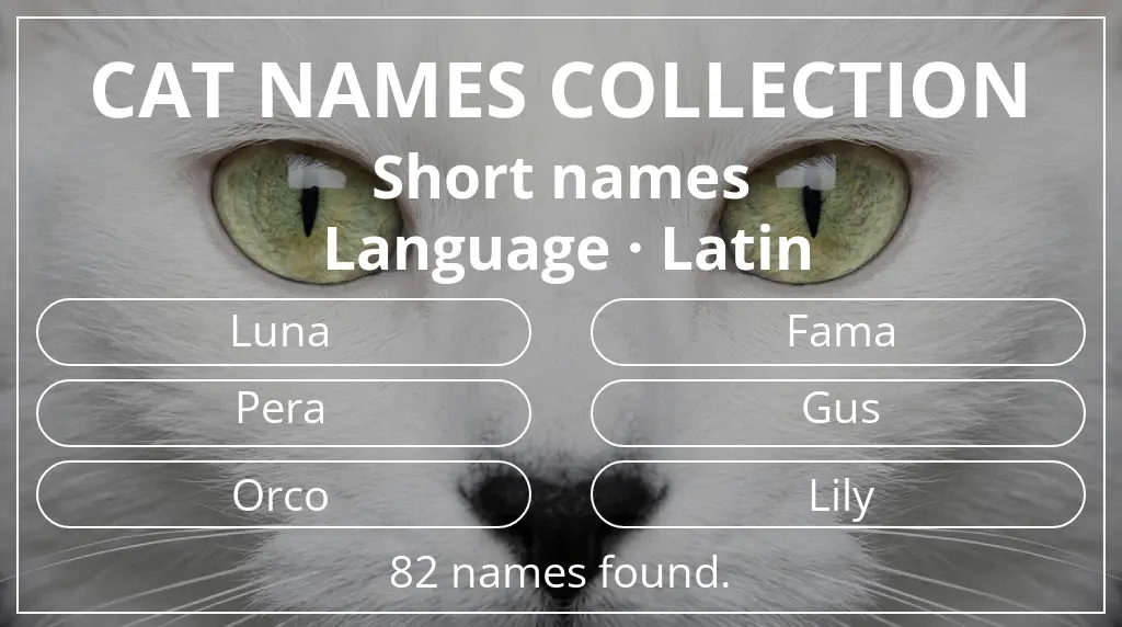 Feline names based on short (2–4) name length and latin language