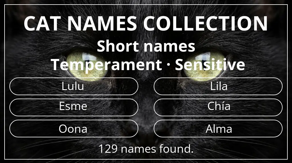 Names for cats based on short (2–4) name length and sensitive temperament