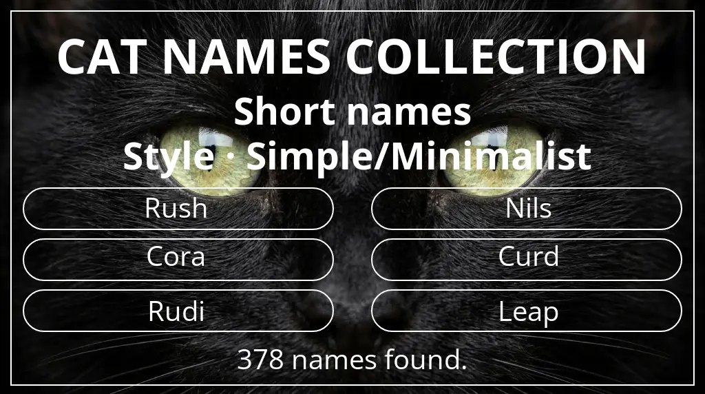 Names for cats based on short (2–4) name length and simple/minimalist style