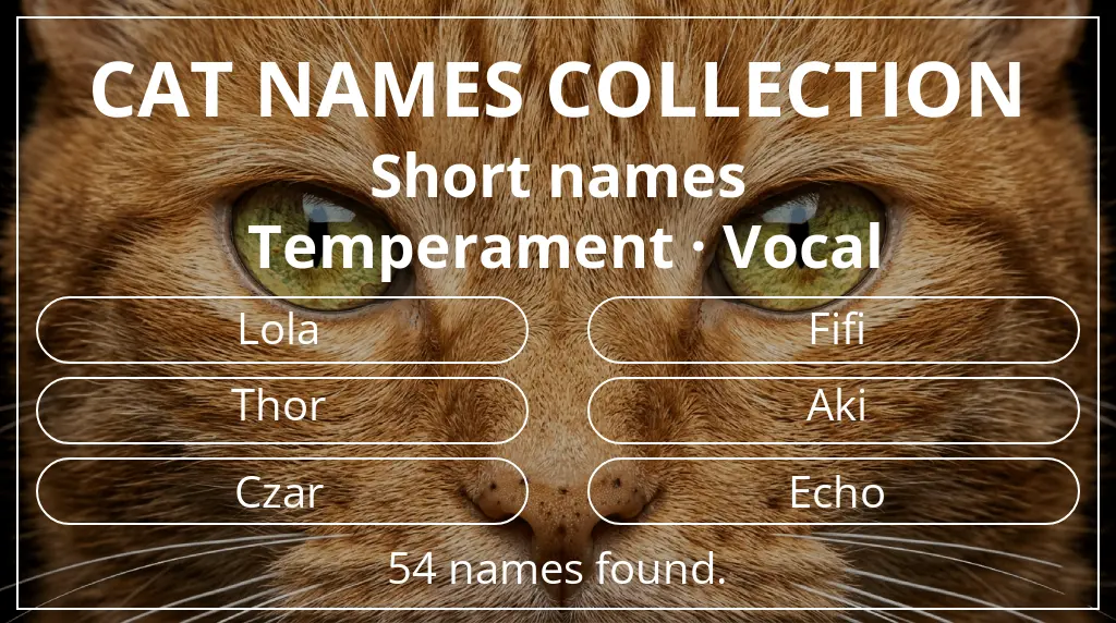 Cat names related to short (2–4) name length and vocal temperament