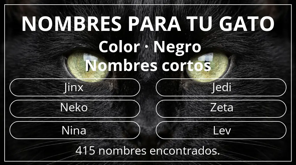 Nombres felinos basados en color negro y longitud del nombre corto (2-4)