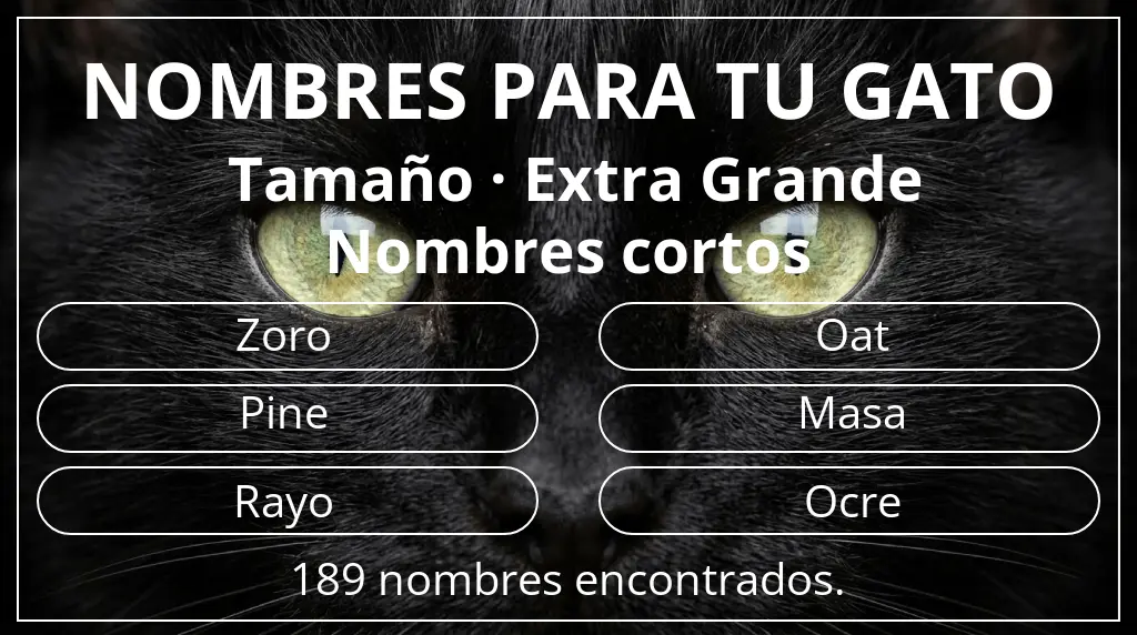 Nombres para gatos basados en tamaño extra grande y longitud del nombre corto (2-4)