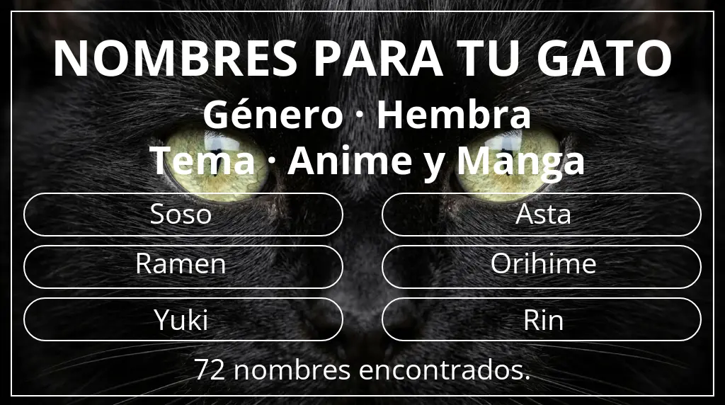 Nombres para gatos basados en género hembra y tema anime y manga