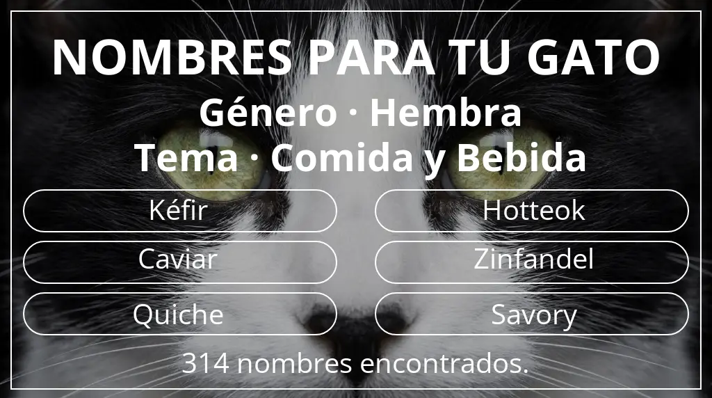Nombres felinos inspirados en género hembra y tema comida y bebida